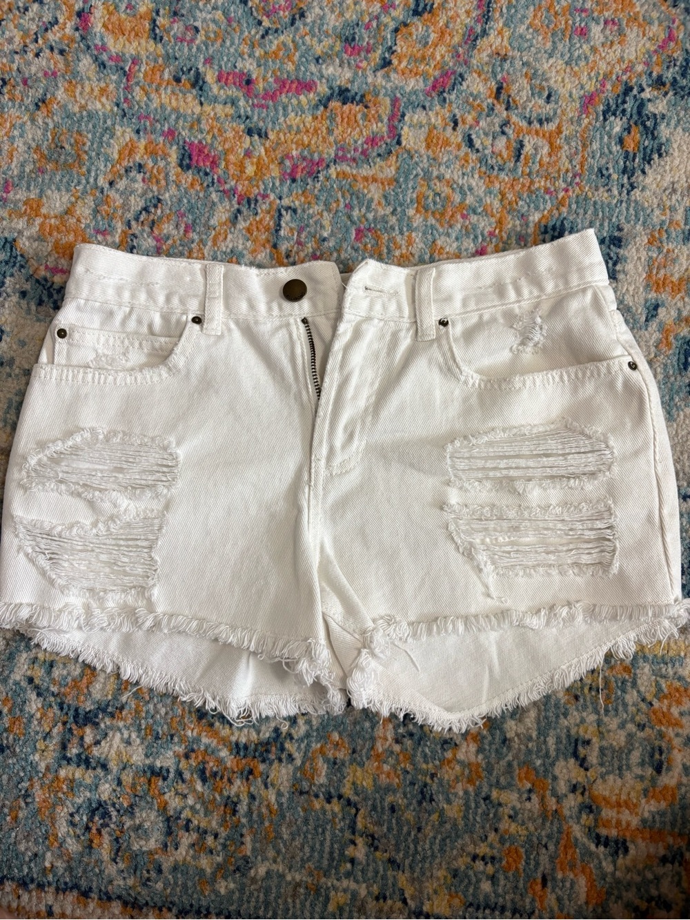Billabong White Distressed High-Rise Denim Shorts